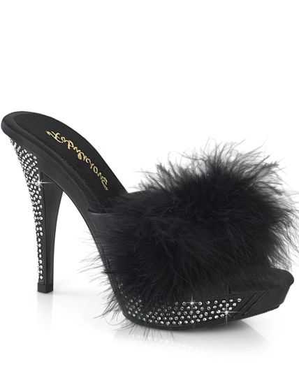 Mules Marabout ELEGANT-401F : Plumes de Luxe et Socle Diamanté