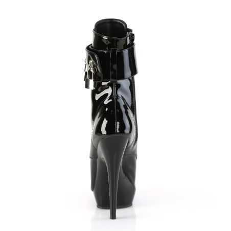 Bottines fétichistes noir brillant en vinyle haut de gamme idéales pour shows drag et scène.
