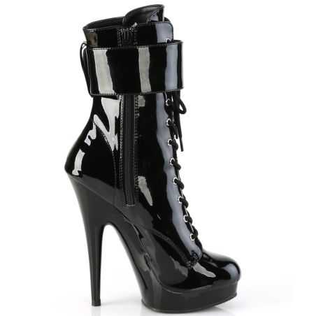 Bottines de cabaret noir miroir avec fermeture éclair latérale pour toutes les morphologies LBDHT.