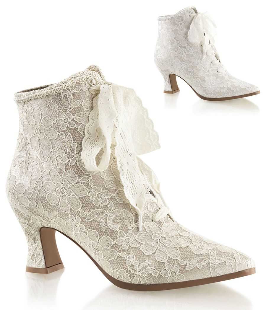 Bottines rétro de luxe Fabulicious Victorian 30 à petits talons bobines, dentelle et lacets en satin LBDHT.