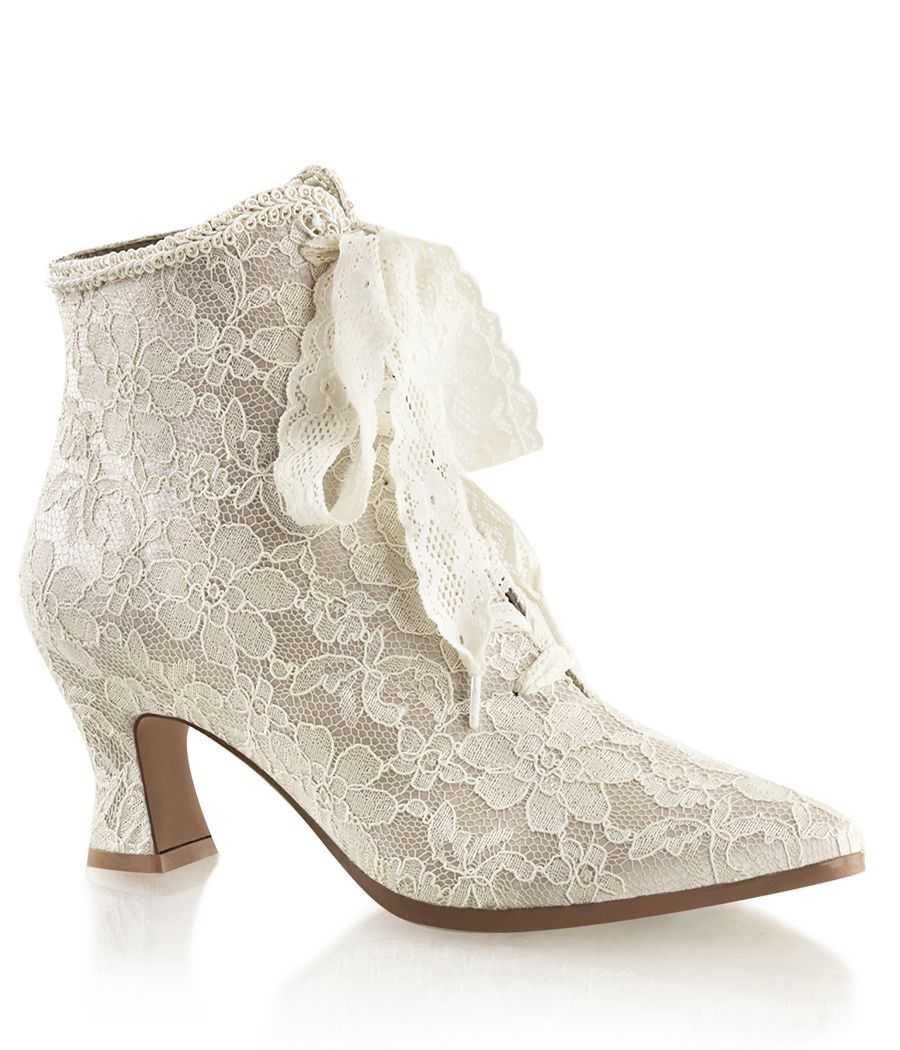 Bottines champagne vintage Fabulicious Victorian 30 en dentelle brillante pour shows burlesques.