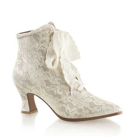Bottines champagne vintage Fabulicious Victorian 30 en dentelle brillante pour shows burlesques.