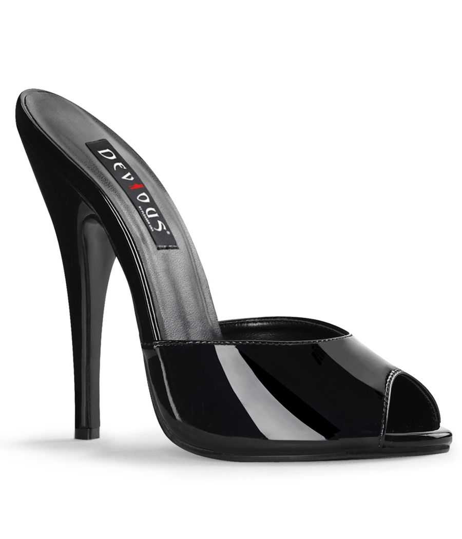 Mules noires vernies à talon haut Devious DOMINA-101 Mules noires vernies à talon haut Devious DOMINA-101