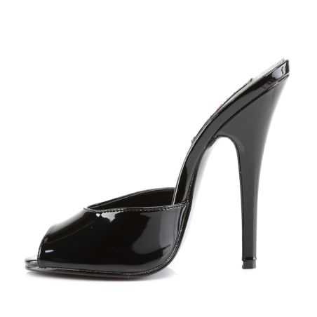 Mules noires vernies Devious pour univers fétiche et soirée chic