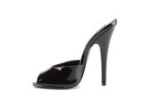 Mules noires vernies Devious pour univers fétiche et soirée chic Mules noires vernies Devious pour univers fétiche et soirée chic