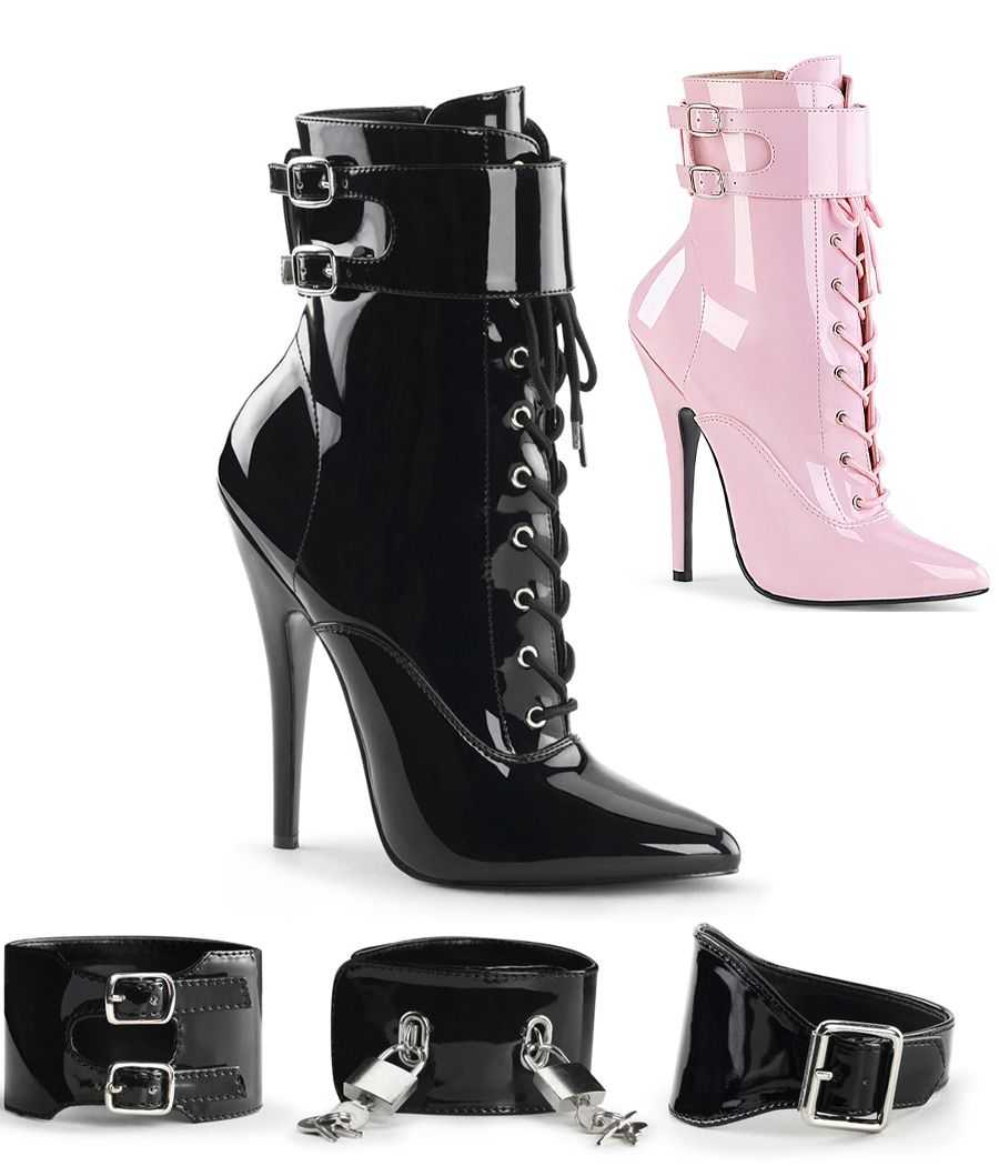Bottines fétiches de luxe Devious Domina 1023 à talons aiguilles extrêmes et brides interchangeables LBDHT.