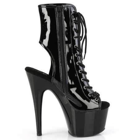 Bottines de clubbing haut de gamme noir laqué idéales pour la pole dance exotique et les shows.
