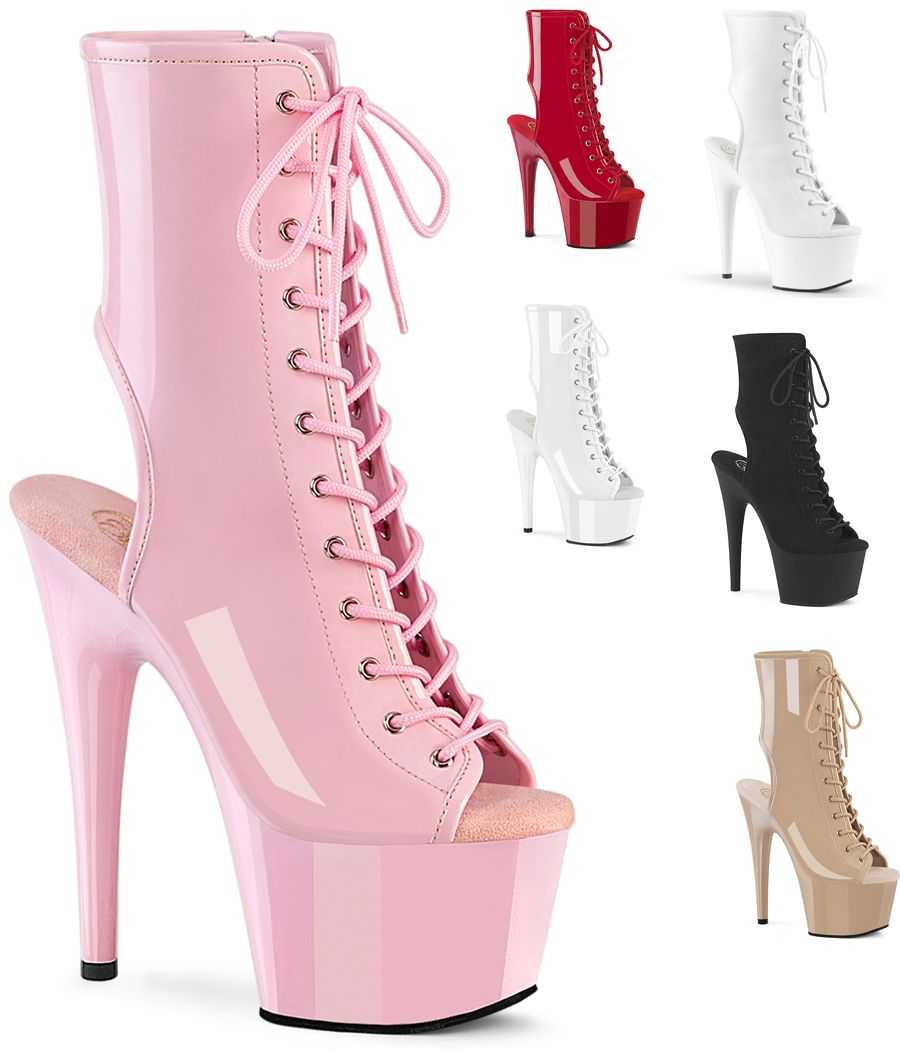 Bottines de pole dance de luxe Pleaser Adore 1016 à talons hauts de 17cm, plateformes et design open toe et heel LBDHT
