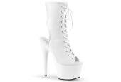 Bottines mat blanches de pole dance Pleaser Adore 1016 à talons aiguilles et laçage frontal. Bottines mat blanches de pole dance Pleaser Adore 1016 à talons aiguilles et laçage frontal.