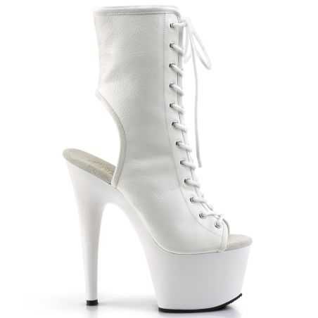 Bottines de clubbing haut de gamme blanc mat offrant une cambrure provocante pour la scène.