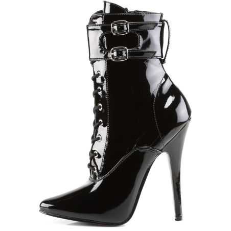 Bottines laquées noires de luxe sans plateforme à brides de cheville interchangeables amovibles.