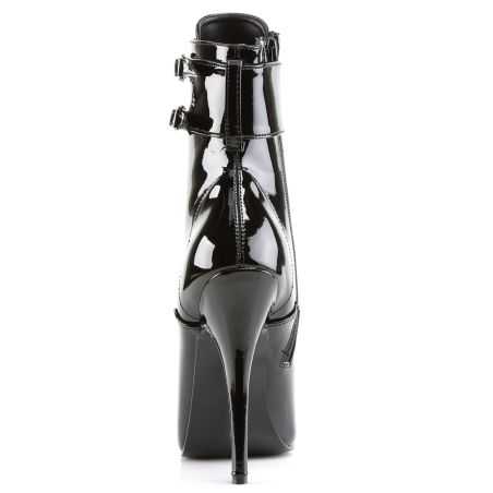 Bottines de clubbing haut de gamme noir laqué pour shows drag et performances fetish de luxe.