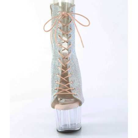 Bottines de luxe à plateformes transparentes et tige scintillante en strass argentés en tailles inclusives LBDHT.