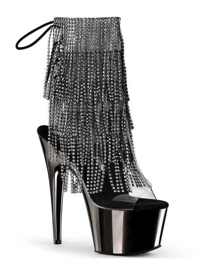 Bottines Ouvertes ADORE-1017RSF : Cascade de Franges Strassées et Plateforme Chrome