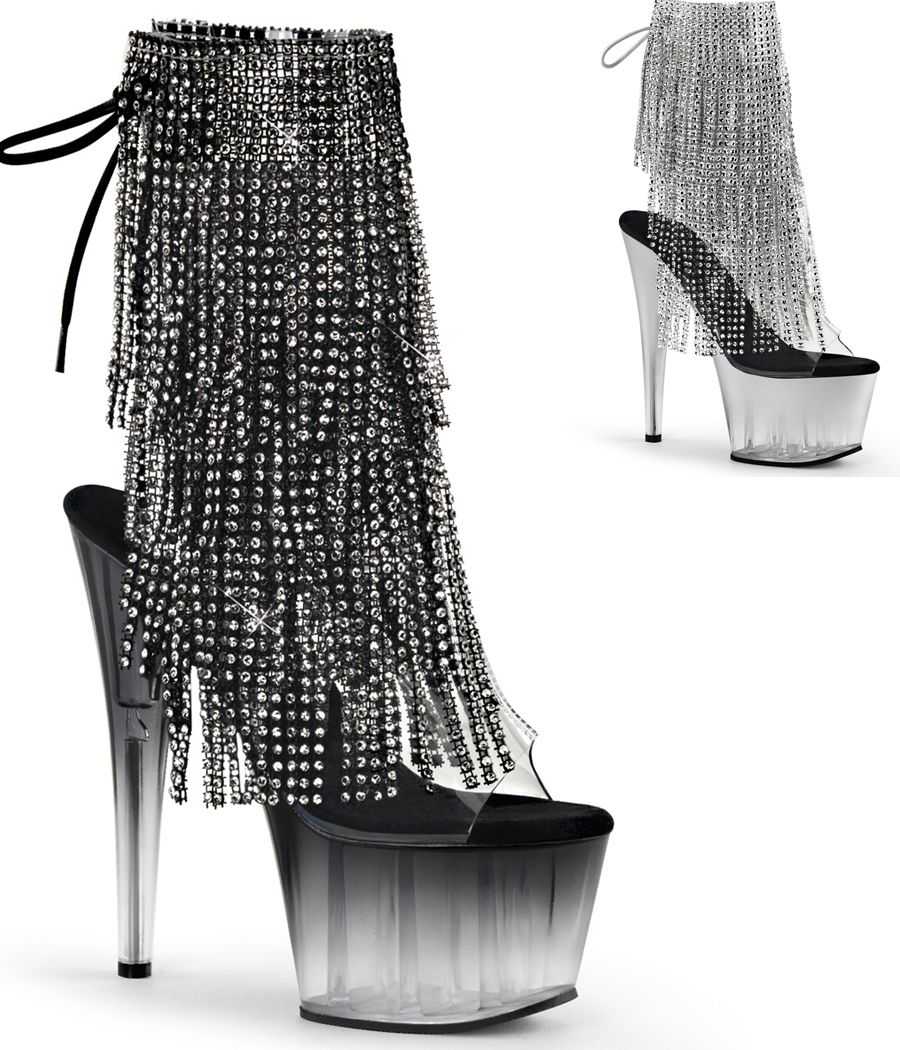 Bottines de pole dance Pleaser Adore 1017RSFT à talons de 17cm, plateformes bicolores et cascades de strass mobiles LBDHT.