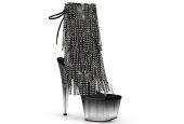 Bottines transparentes noires de pole dance Pleaser Adore 1017RSFT à cascade de strass sombres.