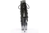 Bottines fétiches noires en vinyle transparent et franges de cristaux pour toutes les morphologies.