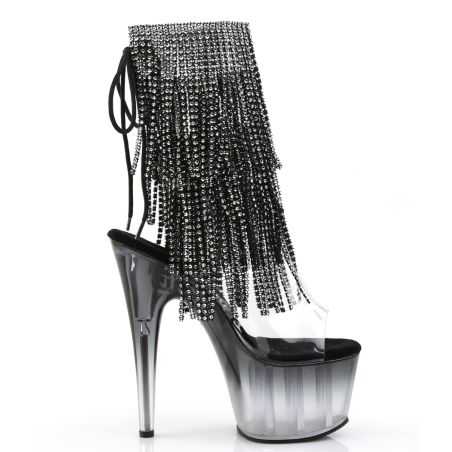 Bottines de clubbing haut de gamme noir métallique au design audacieux pour cabaret et pole exotique.