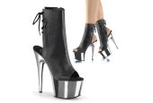Bottines mat noires de pole dance Pleaser Adore 1018 à talons stiletto et lacets à l'arrière.