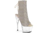 Bottines transparentes dorées de pole dance Pleaser Adore 1018C-RS à strass et bouts ouverts.