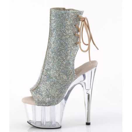 Bottines de scène or brillant avec dos lacé et cristaux reflets boréale pour spectacles drag.