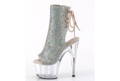 Bottines de scène or brillant avec dos lacé et cristaux reflets boréale pour spectacles drag.