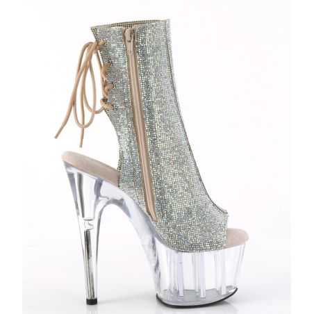 Bottines de clubbing haut de gamme strass dorés avec zip latéral pour shows de cabaret et pole exotique.