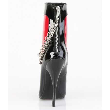 Bottines de cabaret bicolores vinyle rouge et noir à fermeture éclair latérale signées LBDHT.