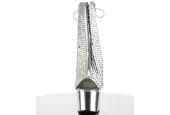 Bottines de luxe argent brillant à paillettes et bout ouvert disponibles en grandes tailles inclusives.