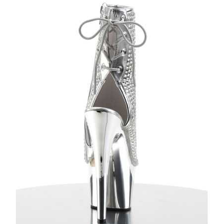 Bottines fétiches argent miroir avec zip latéral adaptées à toutes les morphologies pour artistes.