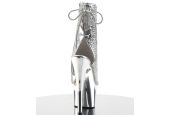 Bottines fétiches argent miroir avec zip latéral adaptées à toutes les morphologies pour artistes.