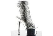 Bottines de clubbing haut de gamme argent à strass pour chorégraphies lumineuses et pole exotique.