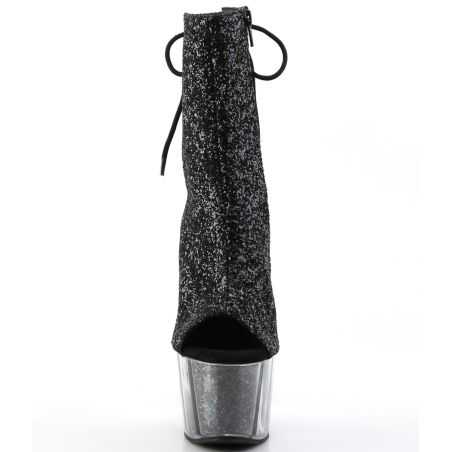 Bottines de luxe à paillettes noires et bout ouvert disponibles en grandes tailles inclusives LBDHT.