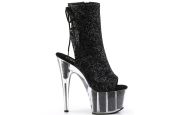 Bottines de clubbing haut de gamme noires et argentées pour shows visuels et pole exotique.