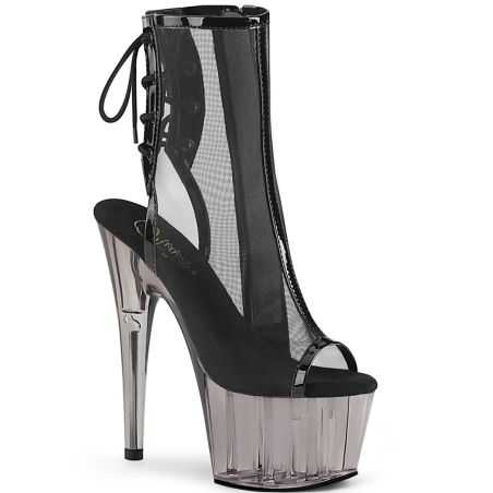 Bottines en résille noire de pole dance Pleaser Adore 1018MSHT à talons aiguilles et dos lacé.