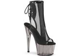 Bottines en résille noire de pole dance Pleaser Adore 1018MSHT à talons aiguilles et dos lacé.