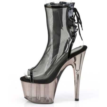 Bottines de scène noir mat en résille respirante avec zip latéral pour spectacles de cabaret LBDHT.