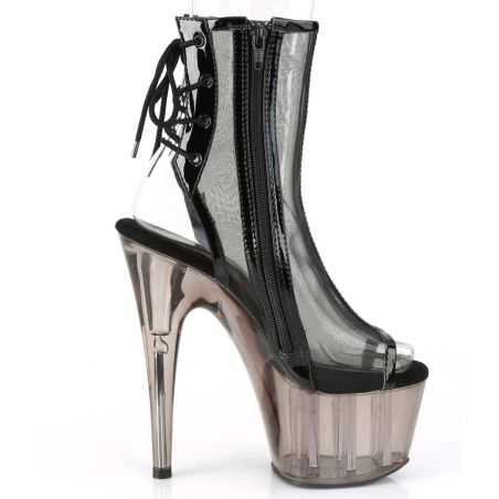 Bottines de clubbing haut de gamme noire en résille texturée pour shows drag et pole exotique.
