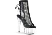 Bottines en résille noire de pole dance Pleaser Adore 1018RM à talons aiguilles et strass scintillants.