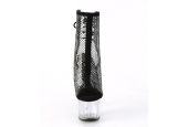 Bottines de luxe en maille filet transparente et cristaux à bout ouvert en grandes tailles inclusives.