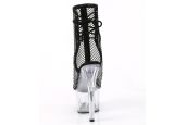 Bottines fétiches en mesh noir translucide et diamants adaptées à toutes les morphologies d'artistes.