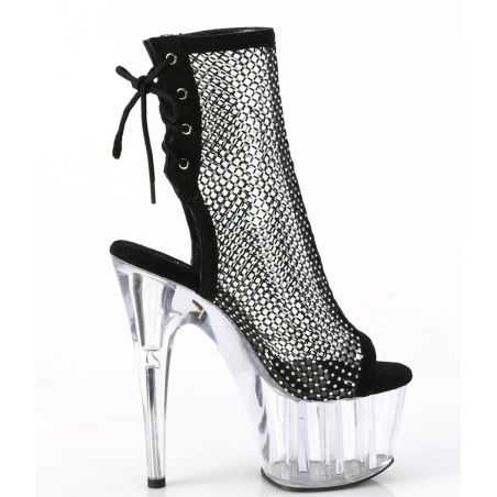 Bottines de clubbing haut de gamme noires étincelantes avec zip latéral pour cabaret et pole exotique.