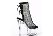 Bottines de clubbing haut de gamme noires étincelantes avec zip latéral pour cabaret et pole exotique.