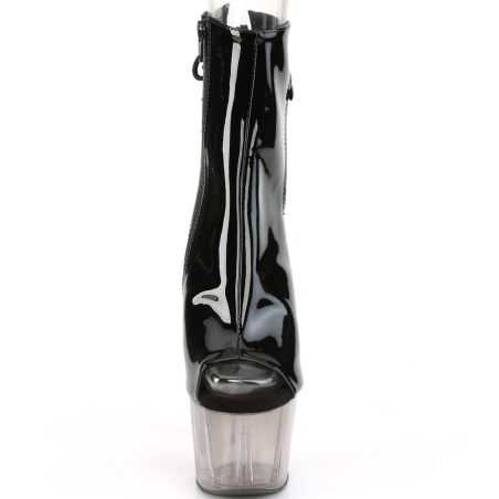 Bottines laquées noires de luxe à semelle ombrée translucide et bout ouvert en tailles inclusives LBDHT.