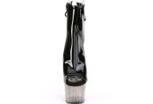 Bottines laquées noires de luxe à semelle ombrée translucide et bout ouvert en tailles inclusives LBDHT. Bottines laquées noires de luxe à semelle ombrée translucide et bout ouvert en tailles inclusives LBDHT.