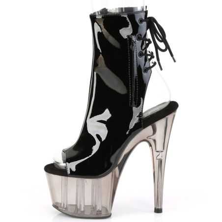 Bottines de scène noir brillant à effet dégradé avec fermeture éclair latérale pour spectacles drag.
