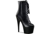 Bottines en cuir noir de pole dance Pleaser Adore 1020 à talons aiguilles et bout fermé classique. Bottines en cuir noir de pole dance Pleaser Adore 1020 à talons aiguilles et bout fermé classique.