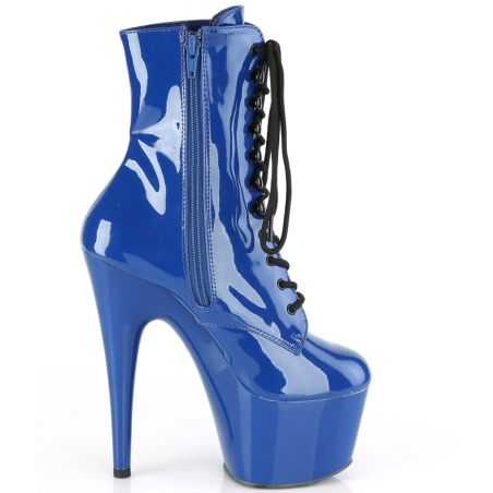 Bottines de clubbing haut de gamme bleu verni idéales pour la pole exotique et le cabaret.
