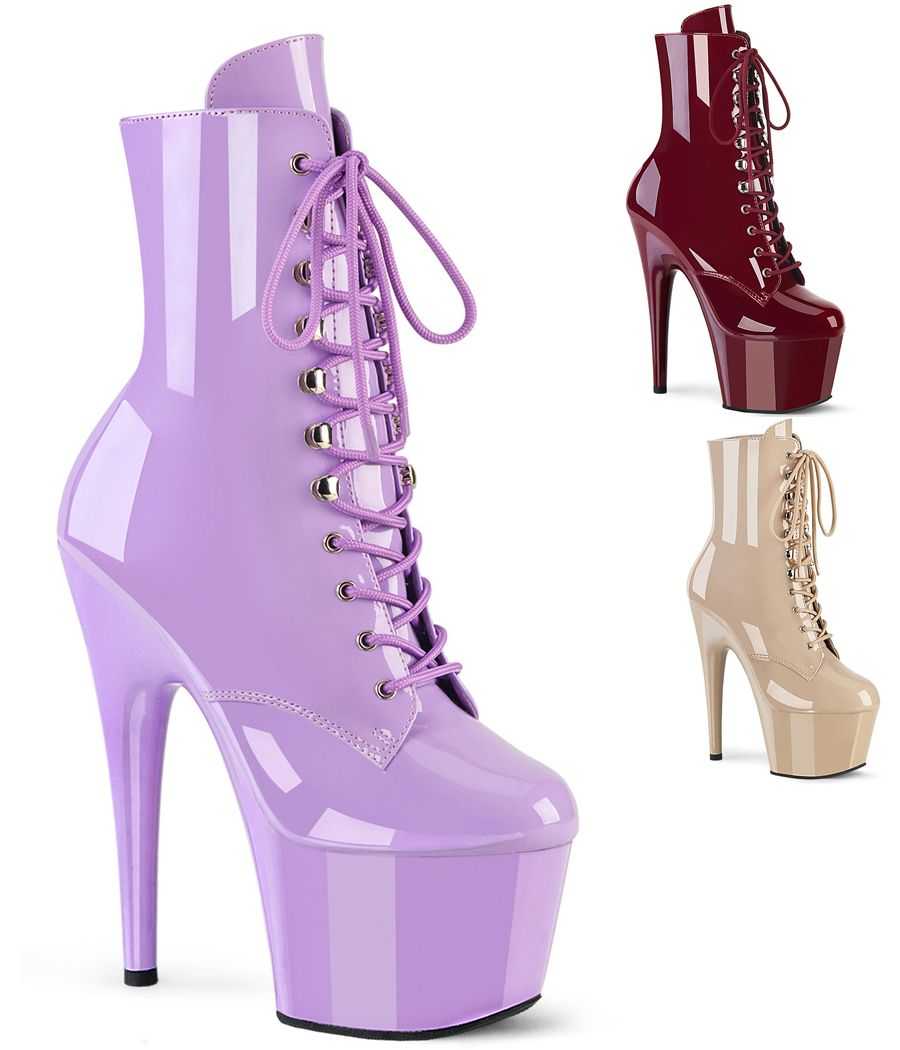 Bottines de pole dance de luxe Pleaser Adore 1020 à talons hauts de 17cm, plateformes et laçage frontal intégral LBDHT.