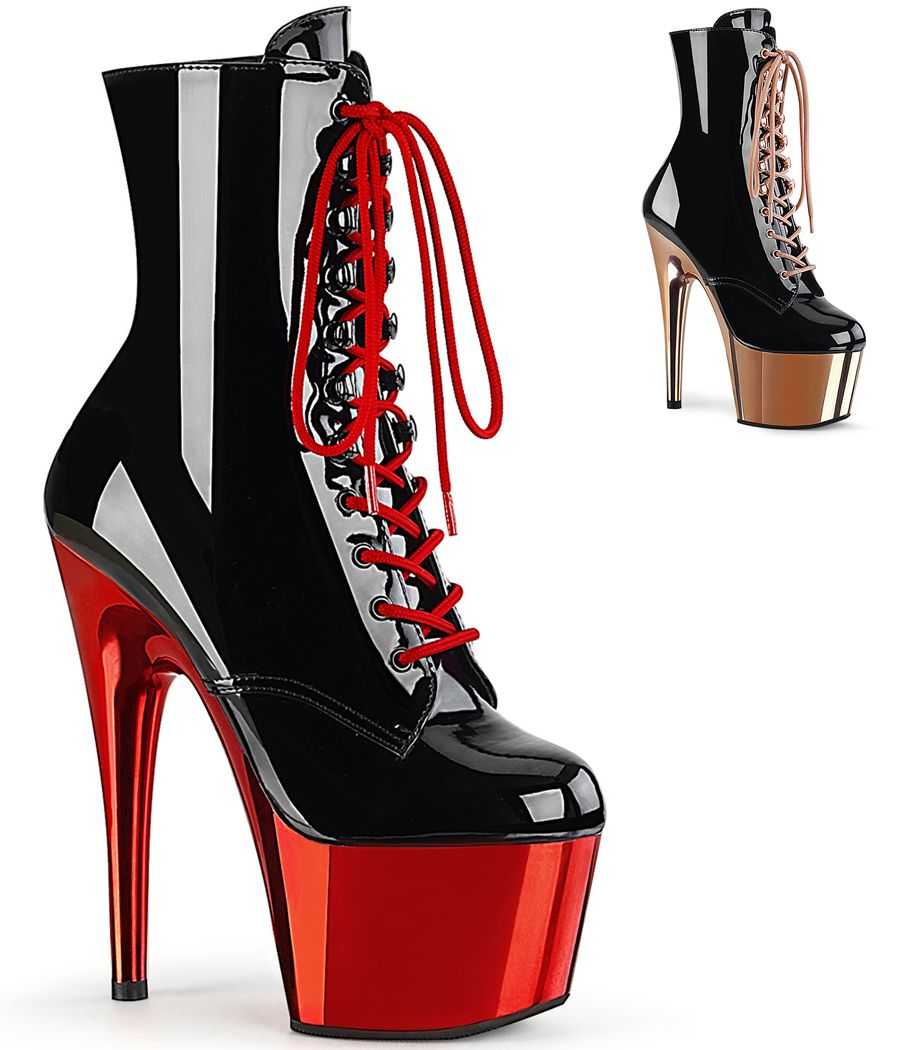 Bottines de pole dance de luxe Pleaser Adore 1020 à talons hauts de 17cm, plateformes et laçage frontal intégral LBDHT.